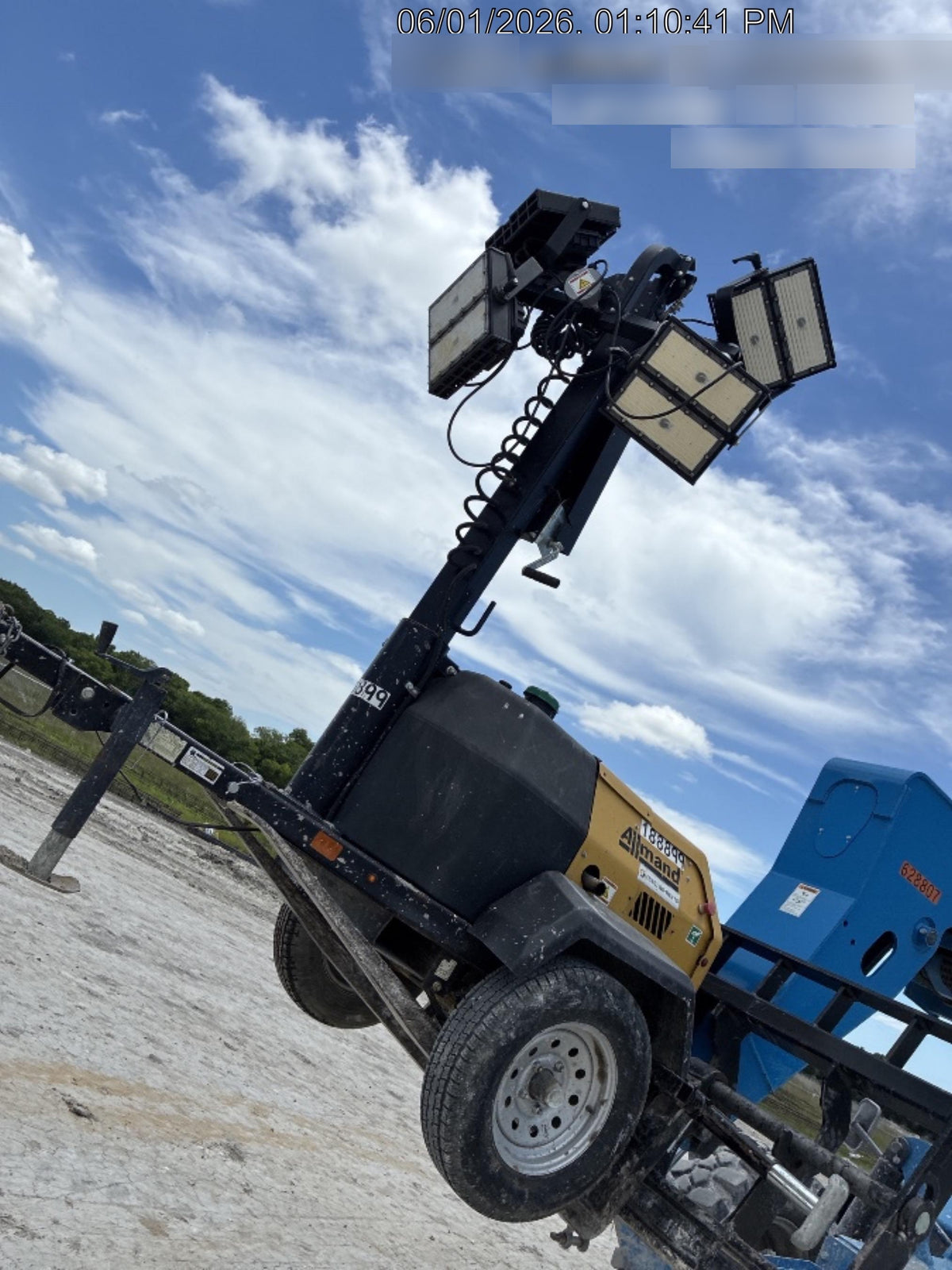 Allmand NLV3GR (4) LED Light Fixture 350W, 23' Vertical Mast, 3kW Prime, Towable, Deep Sea L401, Leveling Jacks, Yanmar T4F 5.8hp