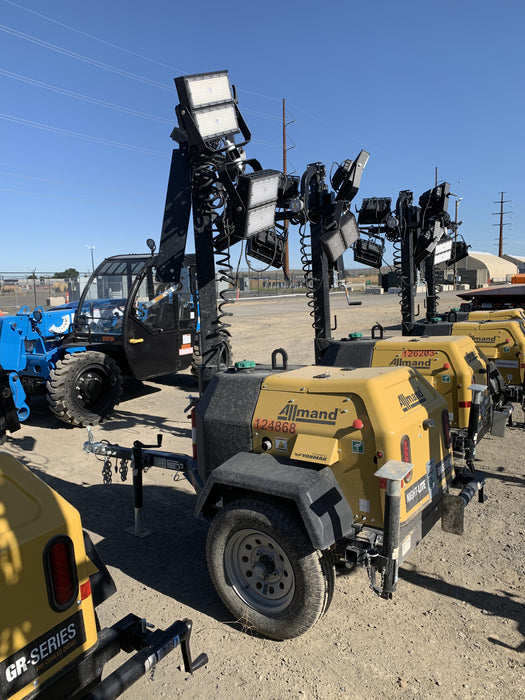 2020 Allmand NLV3GR (4) LED Light Fixture 350W, 23' Vertical Mast, 3kW Prime, Towable, Deep Sea L401, Leveling Jacks, Yanmar T4F 5.8hp