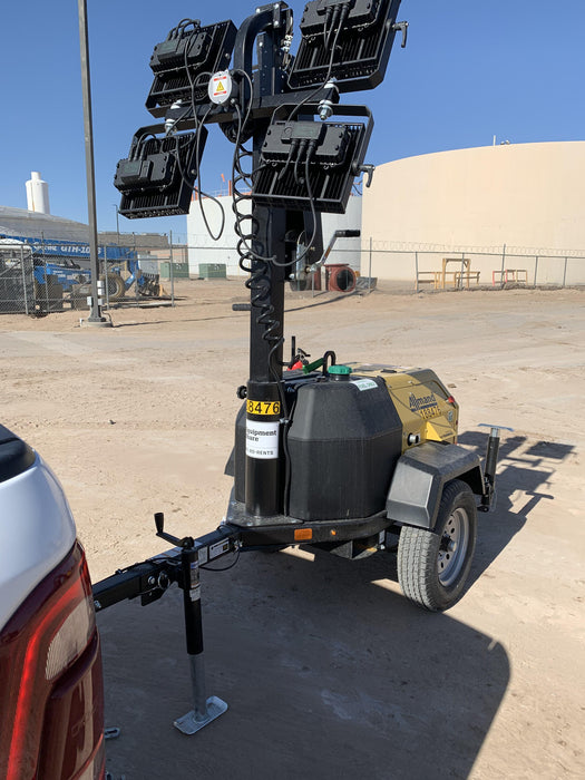 Allmand NLV3GR (4) LED Light Fixture 350W, 23' Vertical Mast, 3kW Prime, Towable, Deep Sea L401, Leveling Jacks, Yanmar T4F 5.8hp