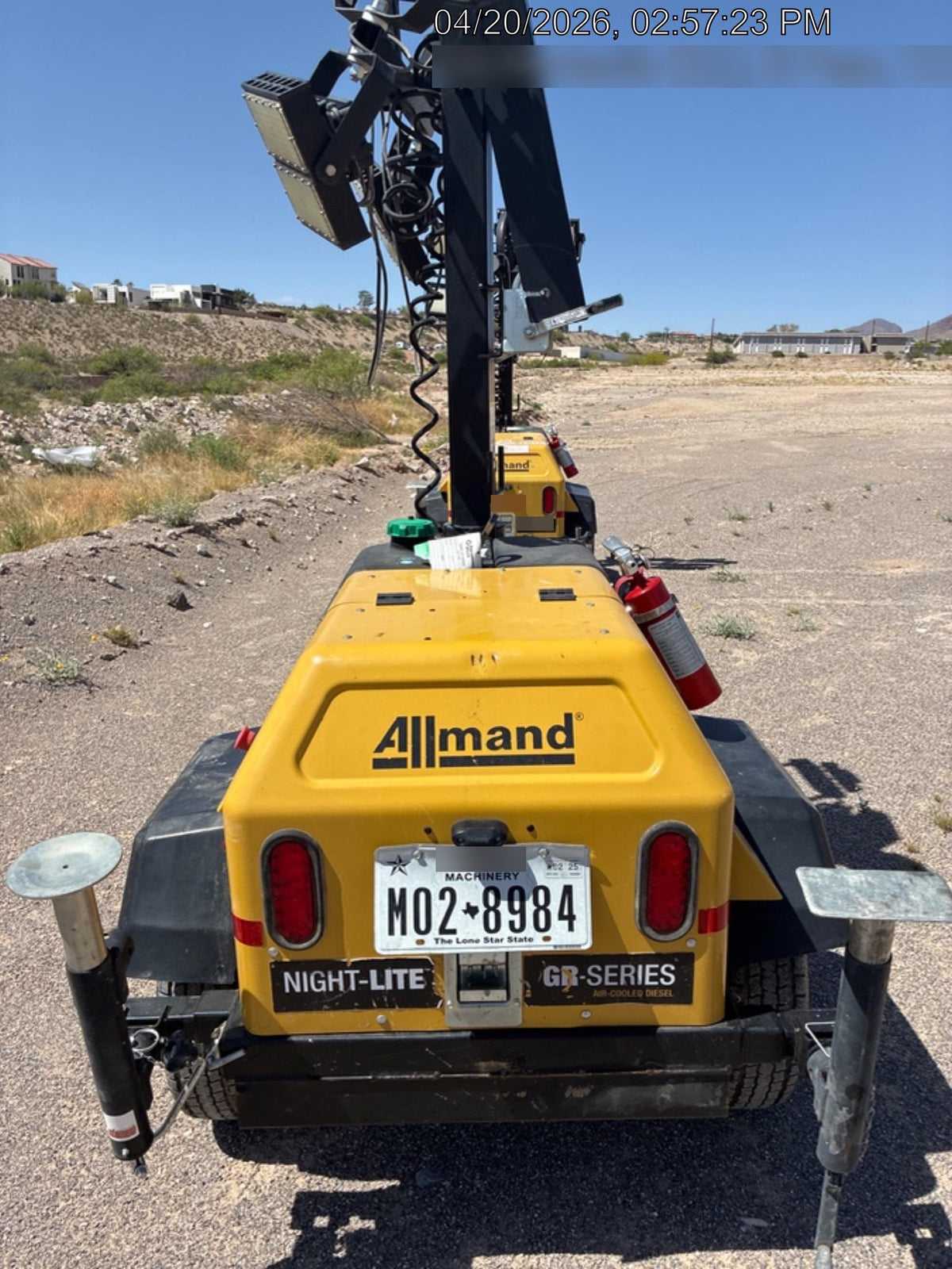 2021 Allmand NLV3GR (4) LED Light Fixture 350W, 23' Vertical Mast, 3kW Prime, Towable, Deep Sea L401, Leveling Jacks, Yanmar T4F 5.8hp