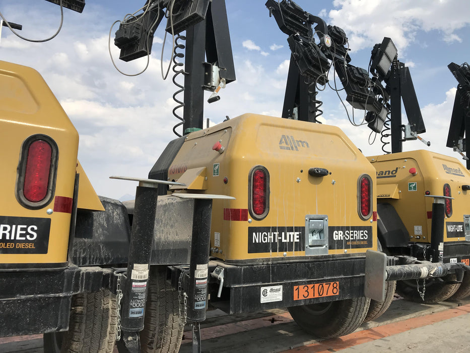 2021 Allmand NLV3GR (4) LED Light Fixture 350W, 23' Vertical Mast, 3kW Prime, Towable, Deep Sea L401, Leveling Jacks, Yanmar T4F 5.8hp