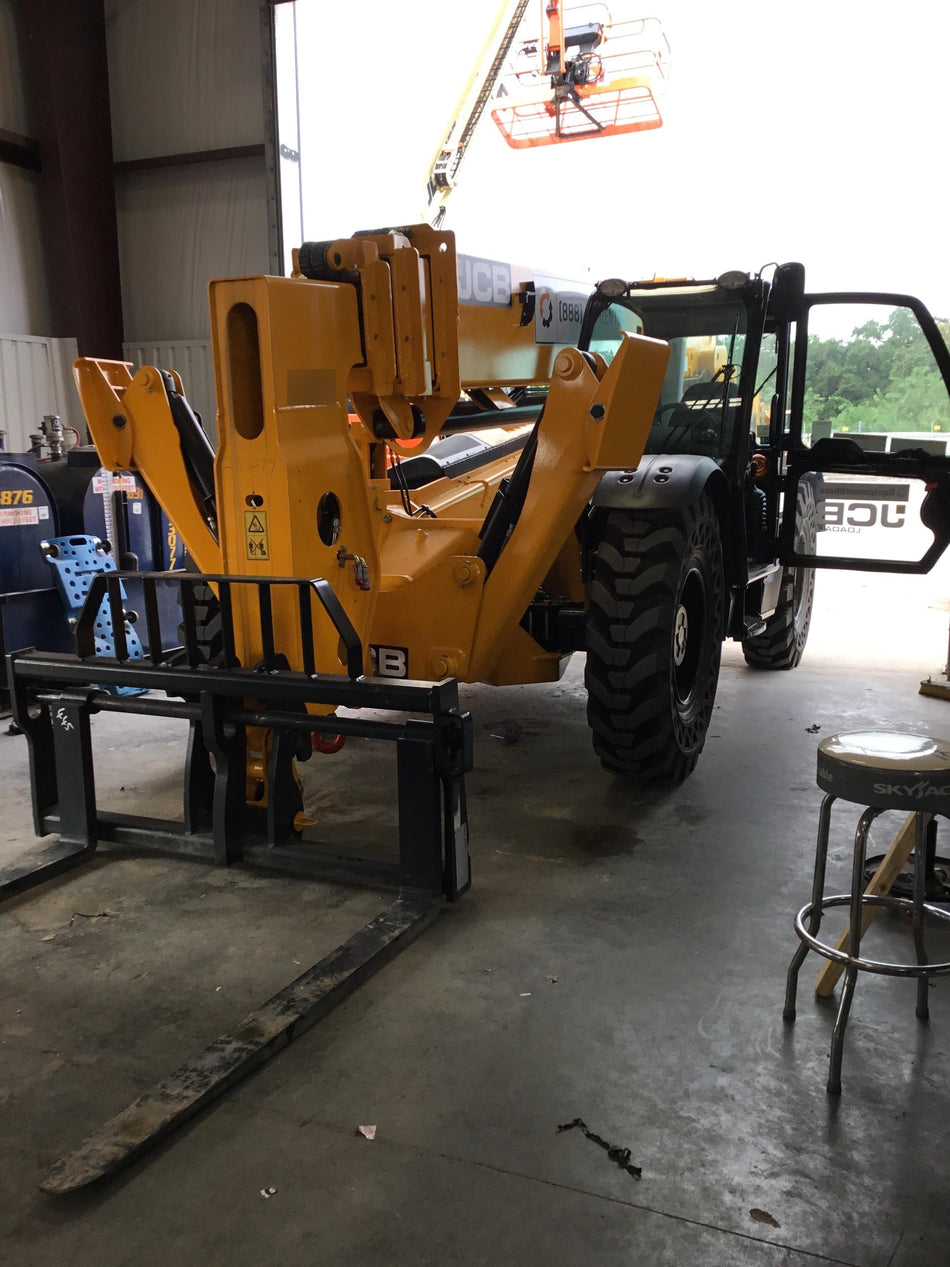 2019 JCB 510-56 Enclosed Cab, 74 HP, Solid Tires, Worklights, Beacon, Aux Hydraulics, Lifting Eye w/66" Carriage/60" Forks