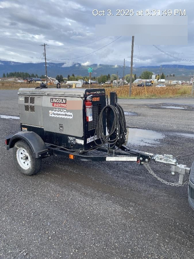2019 Lincoln Electric Vantage 322 Ready-Pak 3, Two Wheel Trailer, Fender and Light Kit, Cable Rack