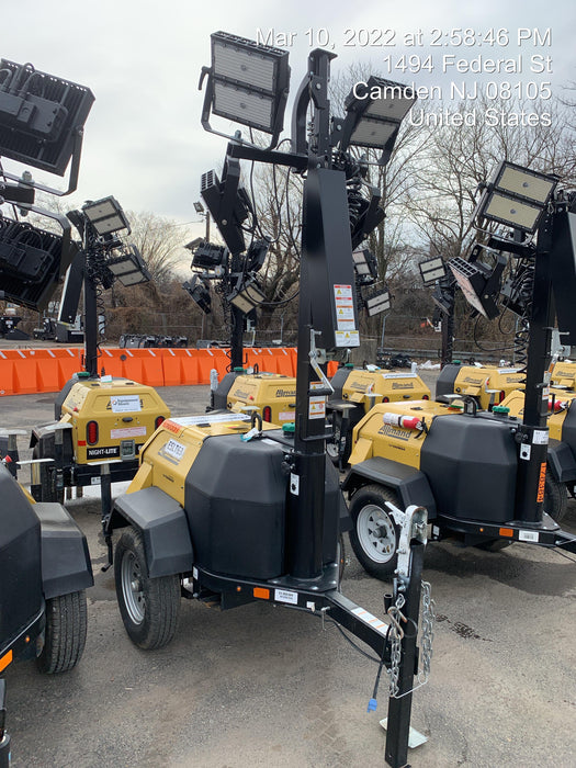 2021 Allmand NLV3GR (4) LED Light Fixture 350W, 23' Vertical Mast, 3kW Prime, Towable, Deep Sea L401, Leveling Jacks, Yanmar T4F 5.8hp