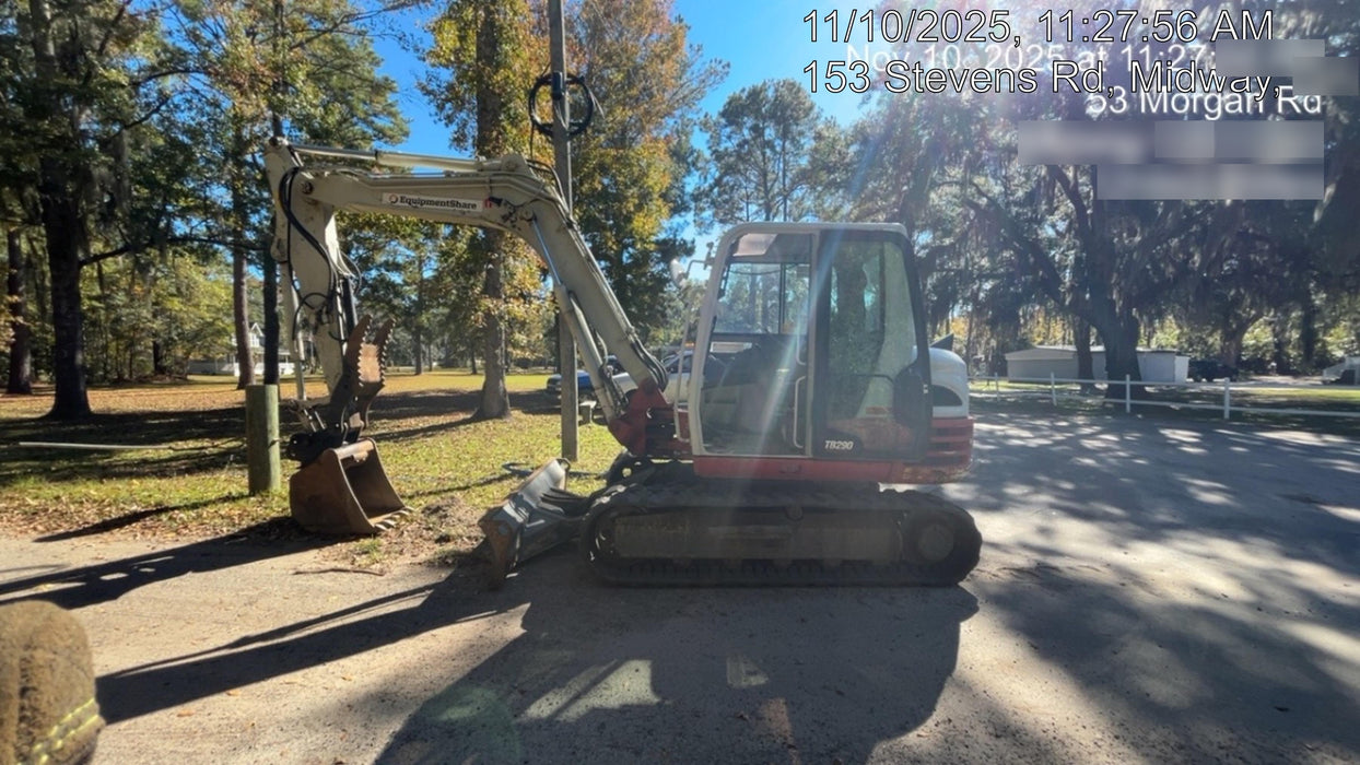 2019 Takeuchi TB290 Cab/Heat/AC Rubber tracks, Dozer blade, Travel alarm, Auxiliary hydraulics Manual QC, Hydraulic thumb, 18", 24", and 36" Buckets