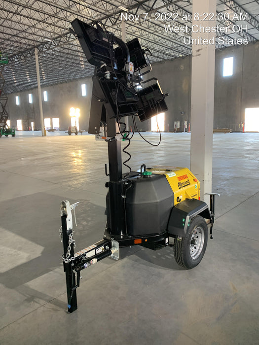 2022 Allmand NLV3GR (4) LED Light Fixture 350W, 23' Vertical Mast, 3kW Prime, Towable, ES Decals, T3