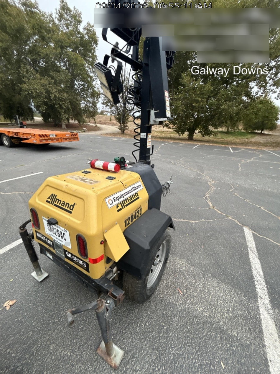 2021 Allmand NLV3GR (4) LED Light Fixture 350W, 23' Vertical Mast, 3kW Prime, Towable, Deep Sea L401, Leveling Jacks, Yanmar T4F 5.8hp
