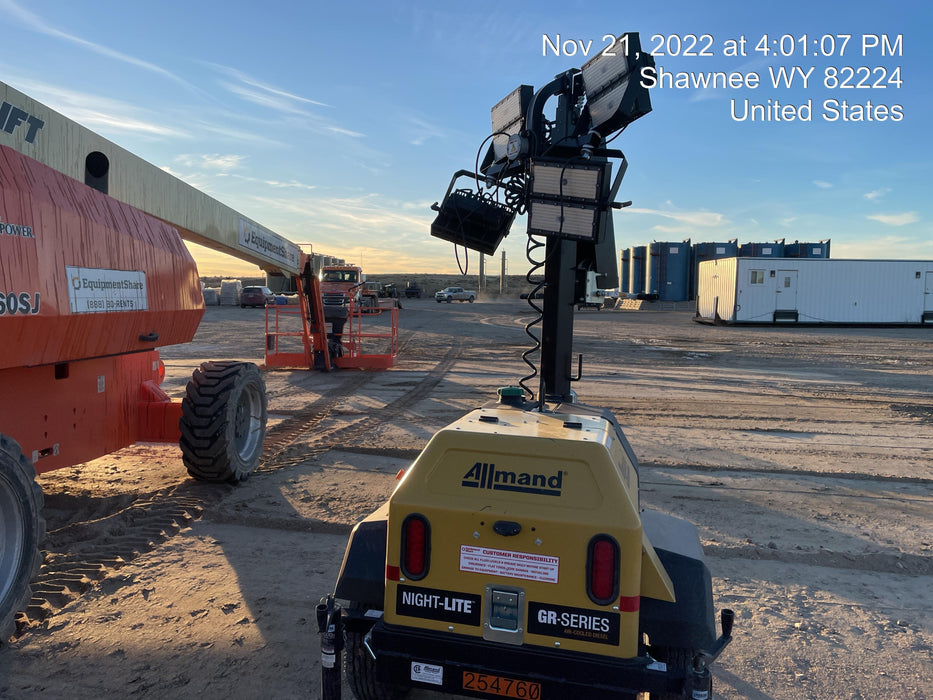 2022 Allmand NLV3GR (4) LED Light Fixture 350W, 23' Vertical Mast, 3kW Prime, Towable, ES Decals, T3