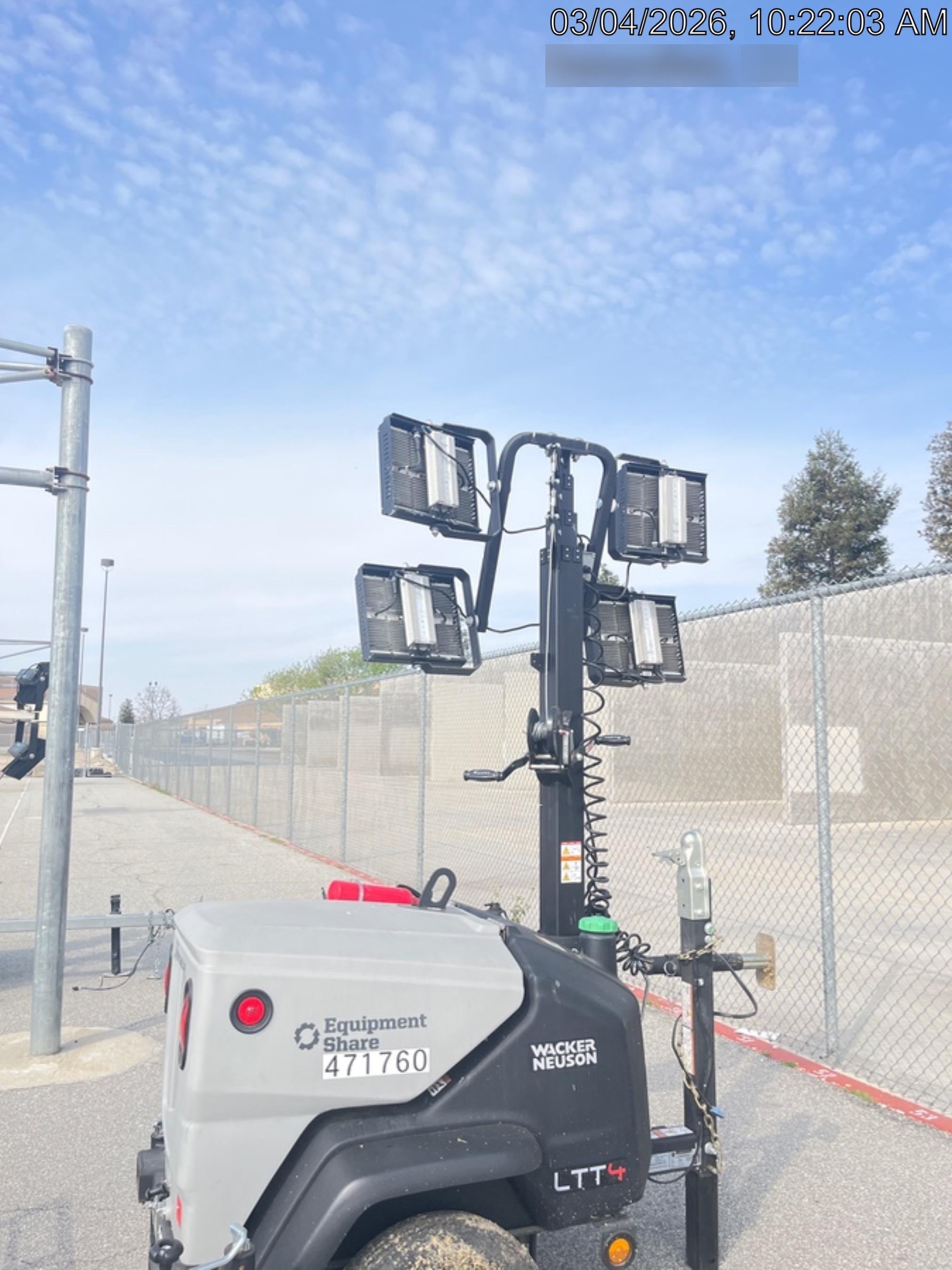 2024 Wacker Neuson LTT4 Diesel, Kohler KDW702, Deep Sea Controller, Auto Start, LED 320W, Bypass Outlet, T3