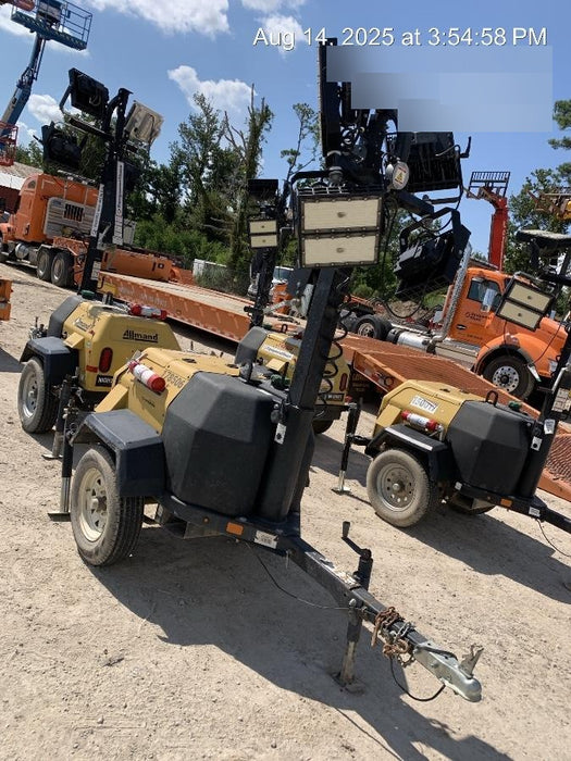 Allmand NLV3GR (4) LED Light Fixture 350W, 23' Vertical Mast, 3kW Prime, Towable, Deep Sea L401, Leveling Jacks, Yanmar T4F 5.8hp