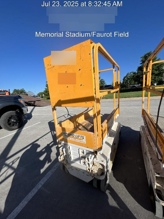 Custom Equipment HB-1430 <ul>
 <li>Hy-Brid Scissor Lift</li>
  <li>Platform capacity up to 670 lbs.</li>
  <li>Working height up to 20 ft</li>
  <li>Weighs under 1,700 lbs.</li>
  <li>Non-marking wheels </li>
</ul>