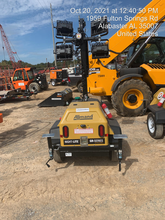 2021 Allmand NLV3GR (4) LED Light Fixture 350W, 23' Vertical Mast, 3kW Prime, Towable, Deep Sea L401, Leveling Jacks, Yanmar T4F 5.8hp