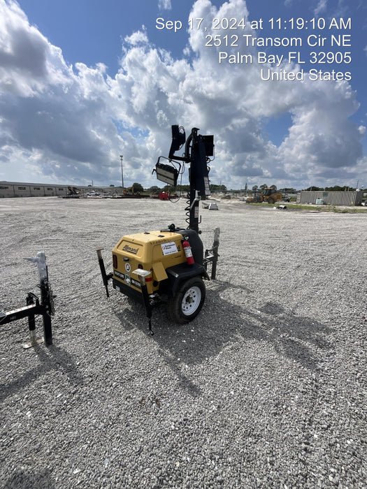 2021 Allmand NLV3GR (4) LED Light Fixture 350W, 23' Vertical Mast, 3kW Prime, Towable, Deep Sea L401, Leveling Jacks, Yanmar T4F 5.8hp