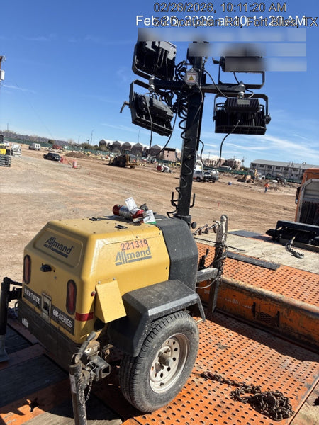 2022 Allmand NLV3GR (4) LED Light Fixture 350W, 23' Vertical Mast, 3kW Prime, Towable, Deep Sea L401, Leveling Jacks, Yanmar T4F 5.8hp