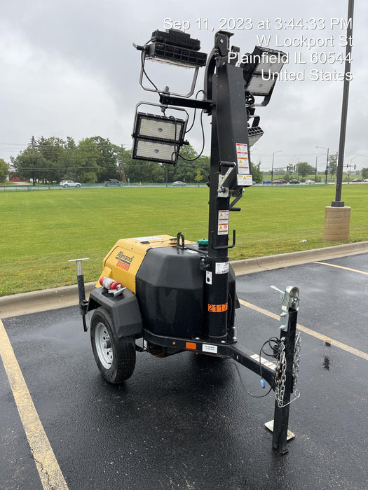 2022 Allmand NLV3GR (4) LED Light Fixture 350W, 23' Vertical Mast, 3kW Prime, Towable, Deep Sea L401, Leveling Jacks, Yanmar T4F 5.8hp