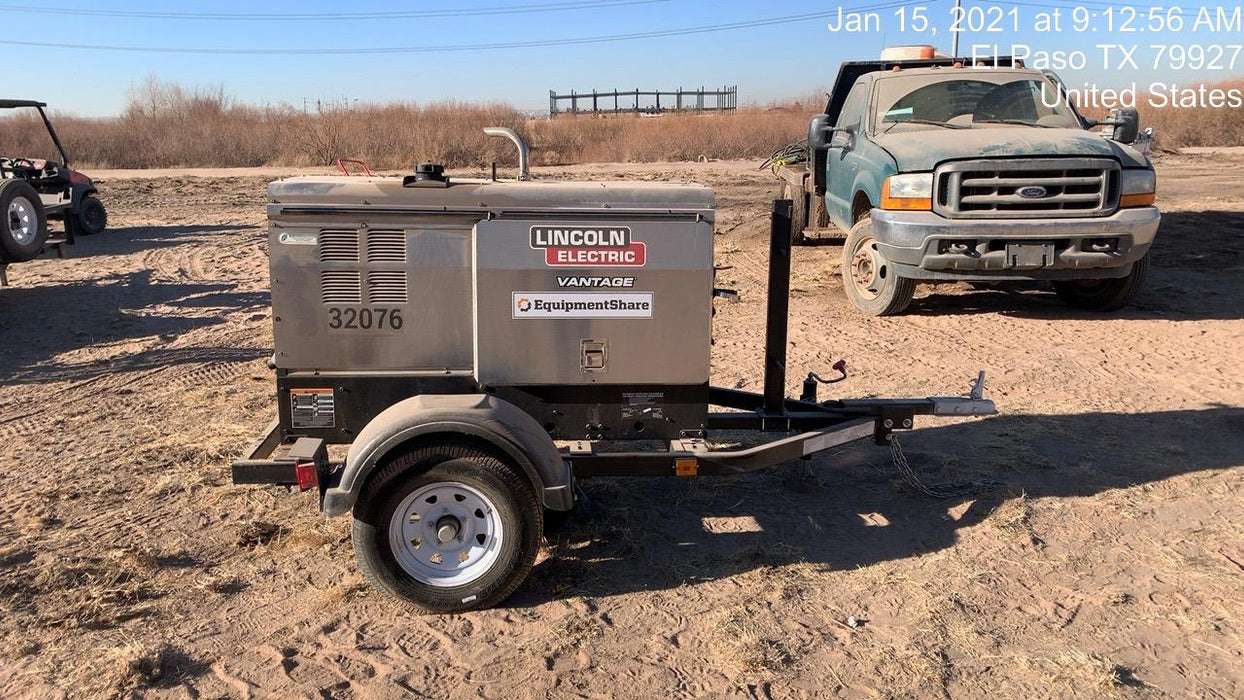 2019 Lincoln Electric Vantage 322 Welder Ready-Pak 3, Two wheel trailer, Fender and Light kit, Cable Rack