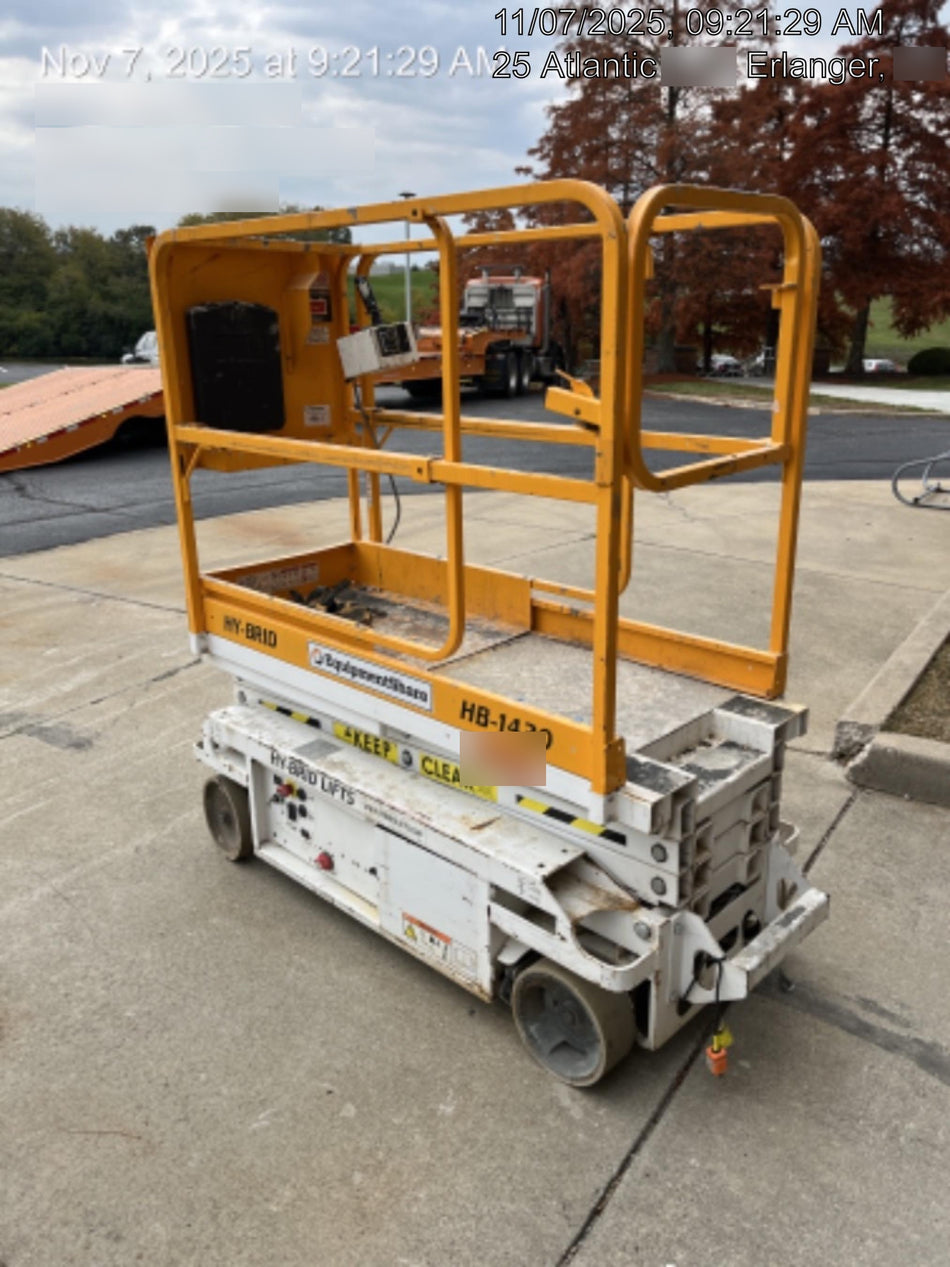 Custom Equipment HB-1430 Hy-Brid Scissor Lift
Platform capacity up to 670 lbs
Working height up to 20 ft
Weighs under 1,700 lbs
Non-marking wheels