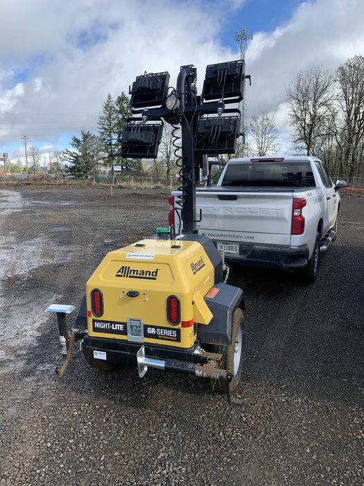 2022 Allmand NLV3GR (4) LED Light Fixture 350W, 23' Vertical Mast, 3kW Prime, Towable, Deep Sea L401, Leveling Jacks, Yanmar T4F 5.8hp