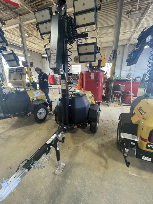 2022 Allmand NLV3GR (4) LED Light Fixture 350W, 23' Vertical Mast, 3kW Prime, Towable, Deep Sea L401, Leveling Jacks, Yanmar T4F 5.8hp