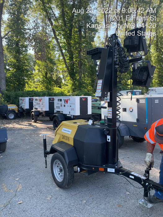 2022 Allmand NLV3GR (4) LED Light Fixture 350W, 23' Vertical Mast, 3kW Prime, Towable, Deep Sea L401, Leveling Jacks, Yanmar T4F 5.8hp