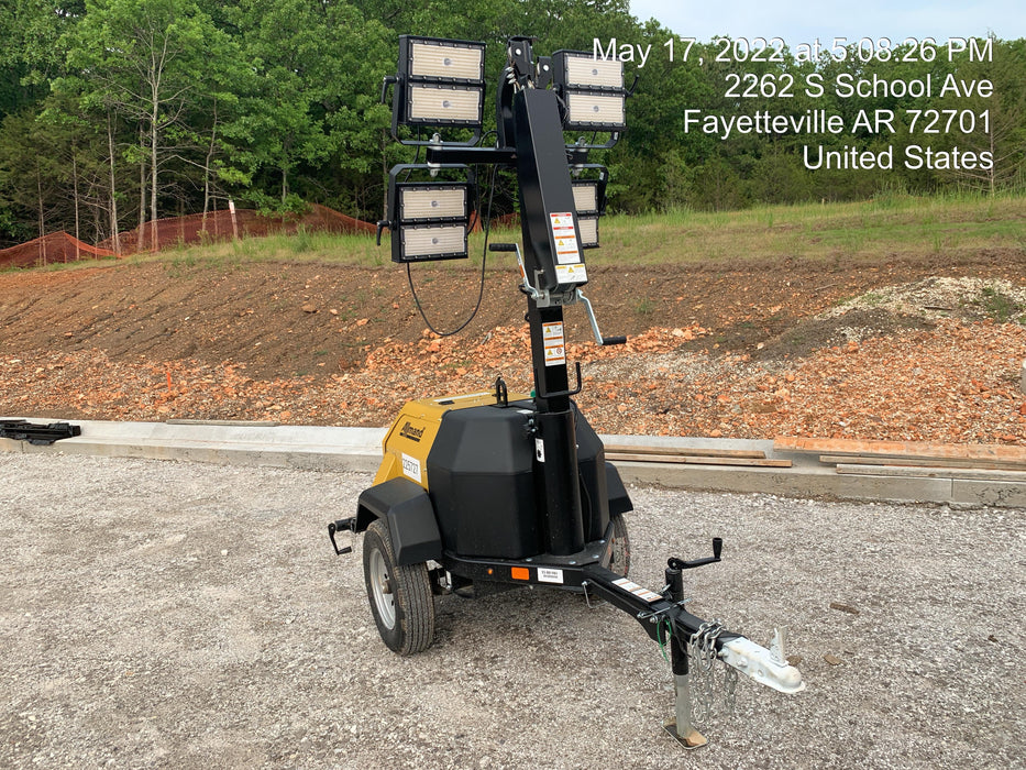 2022 Allmand NLV3GR (4) LED Light Fixture 350W, 23' Vertical Mast, 3kW Prime, Towable, Deep Sea L401, Leveling Jacks, Yanmar T4F 5.8hp