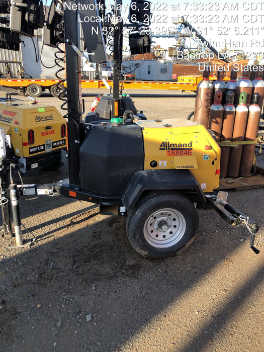 2021 Allmand NLV3GR (4) LED Light Fixture 350W, 23' Vertical Mast, 3kW Prime, Towable, Deep Sea L401, Leveling Jacks, Yanmar T4F 5.8hp