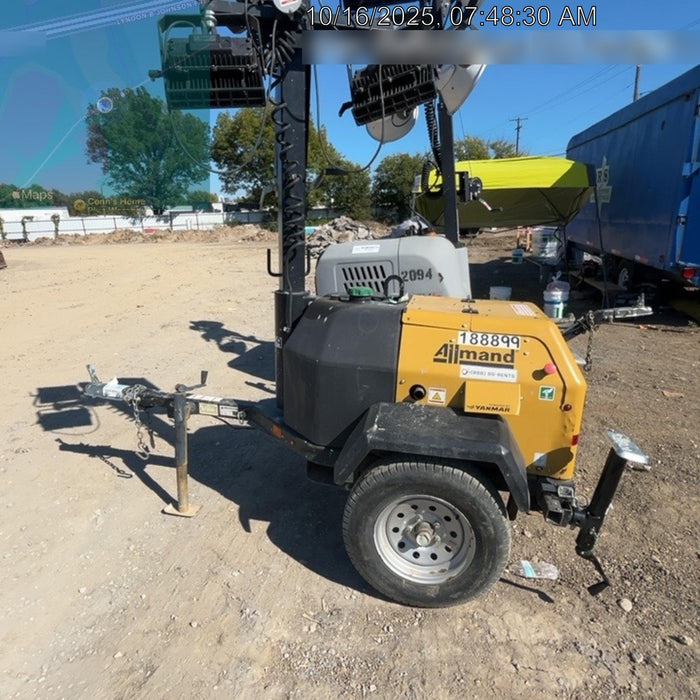 Allmand NLV3GR (4) LED Light Fixture 350W, 23' Vertical Mast, 3kW Prime, Towable, Deep Sea L401, Leveling Jacks, Yanmar T4F 5.8hp