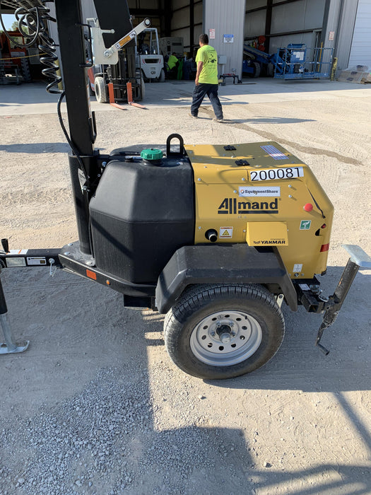 2022 Allmand NLV3GR (4) LED Light Fixture 350W, 23' Vertical Mast, 3kW Prime, Towable, Deep Sea L401, Leveling Jacks, Yanmar T4F 5.8hp