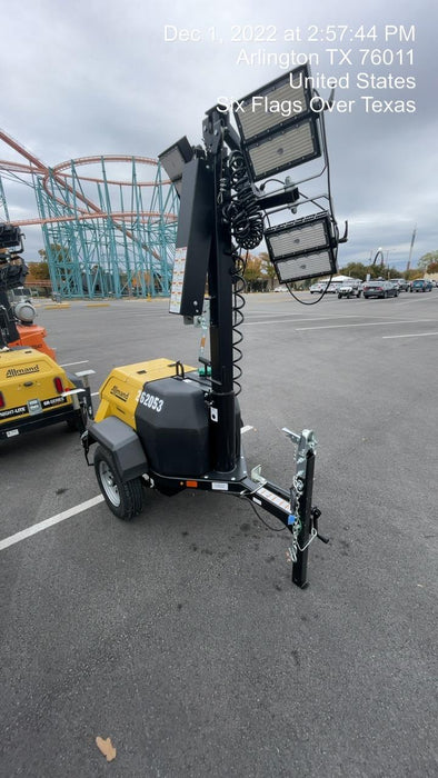 2022 Allmand NLV3GR (4) LED Light Fixture 350W, 23' Vertical Mast, 3kW Prime, Towable, ES Decals, T3