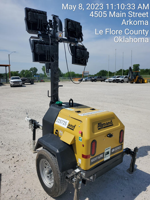 2022 Allmand NLV3GR (4) LED Light Fixture 350W, 23' Vertical Mast, 3kW Prime, Towable, Deep Sea L401, Leveling Jacks, Yanmar T4F 5.8hp