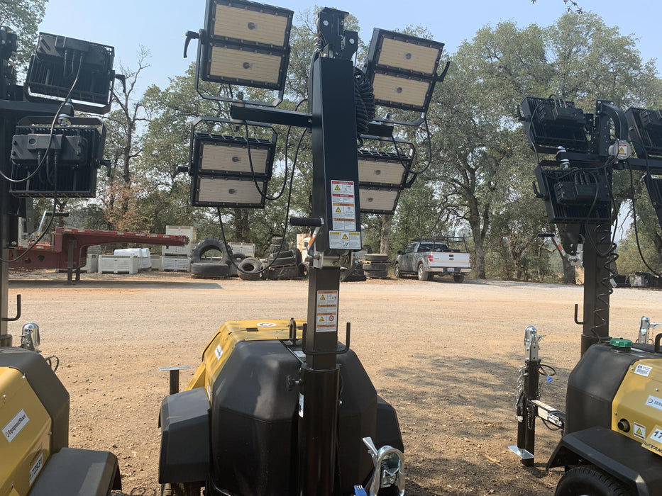 Allmand NLV3GR (4) LED Light Fixture 350W, 23' Vertical Mast, 3kW Prime, Towable, Deep Sea L401, Leveling Jacks, Yanmar T4F 5.8hp