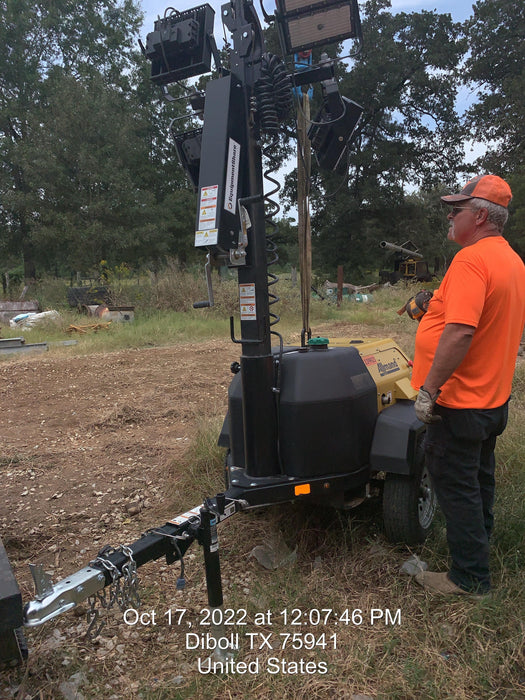 2022 Allmand NLV3GR (4) LED Light Fixture 350W, 23' Vertical Mast, 3kW Prime, Towable, Deep Sea L401, Leveling Jacks, Yanmar T4F 5.8hp