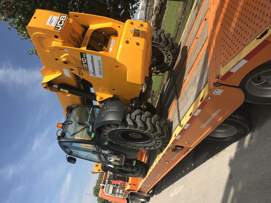 2018 JCB 510-56 JCB 510-56 Telehandler 74 HP w/CAB/HVAC, Beacon, Worklights, Aux Hydraulics, Solid Tires, 60" Carriage/Forks