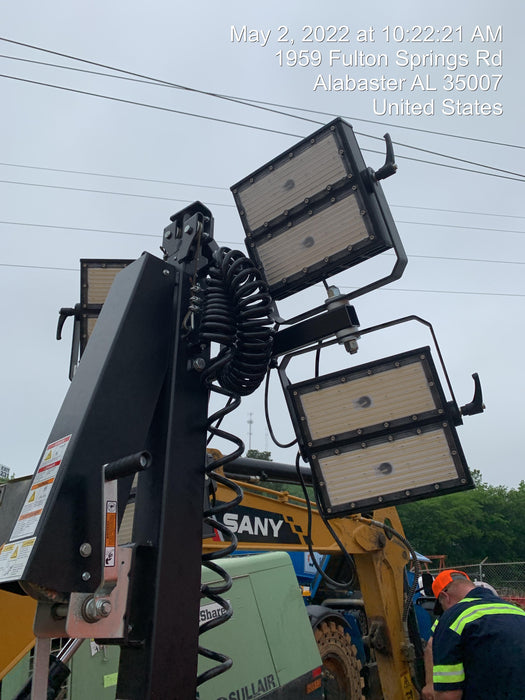 2022 Allmand NLV3GR (4) LED Light Fixture 350W, 23' Vertical Mast, 3kW Prime, Towable, Deep Sea L401, Leveling Jacks, Yanmar T4F 5.8hp