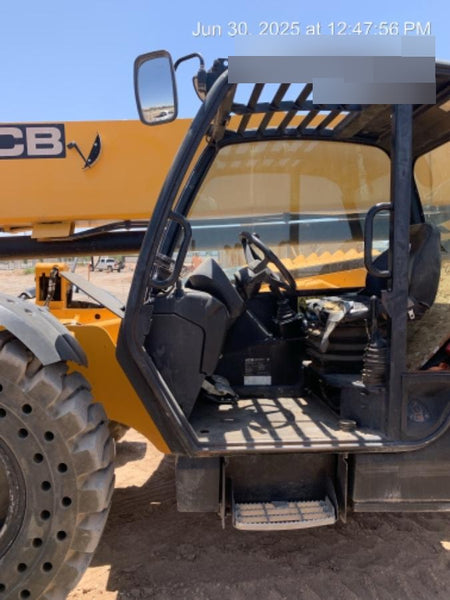 2019 JCB 510-56 74 HP w/Open ROPS, Beacon, Aux Hydraulics, Worklights, Solid Tires w/60" Carriage/Forks