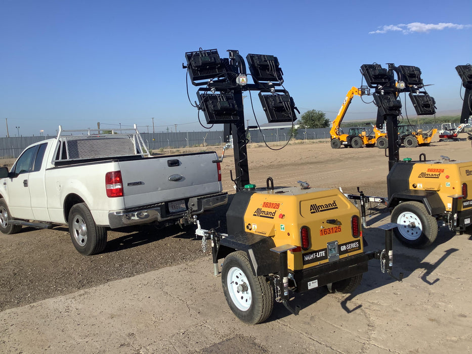 2021 Allmand NLV3GR (4) LED Light Fixture 350W, 23' Vertical Mast, 3kW Prime, Towable, Deep Sea L401, Leveling Jacks, Yanmar T4F 5.8hp