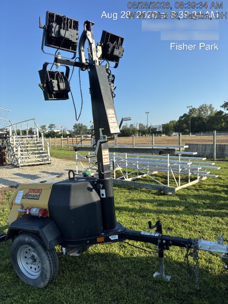 2022 Allmand NLV3GR (4) LED Light Fixture 350W, 23' Vertical Mast, 3kW Prime, Towable, Deep Sea L401, Leveling Jacks, Yanmar T4F 5.8hp