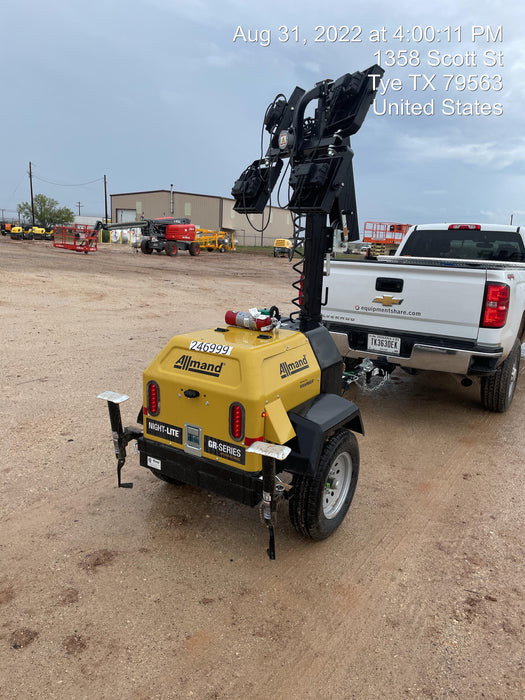 2022 Allmand NLV3GR (4) LED Light Fixture 350W, 23' Vertical Mast, 3kW Prime, Towable, ES Decals, T3