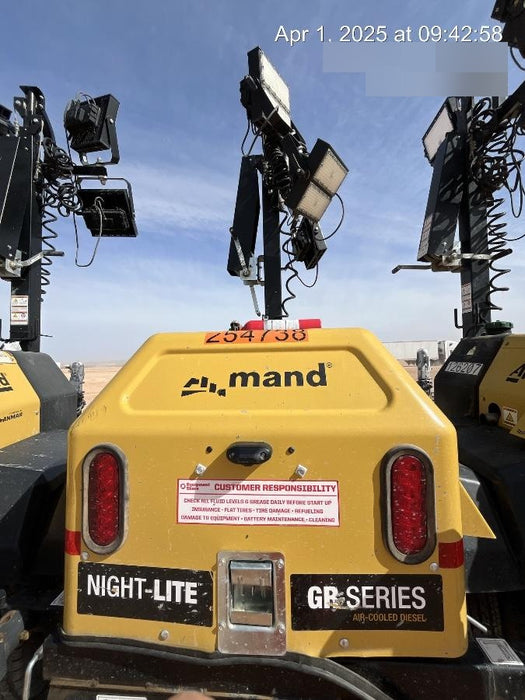 2022 Allmand NLV3GR (4) LED Light Fixture 350W, 23' Vertical Mast, 3kW Prime, Towable, ES Decals, T3