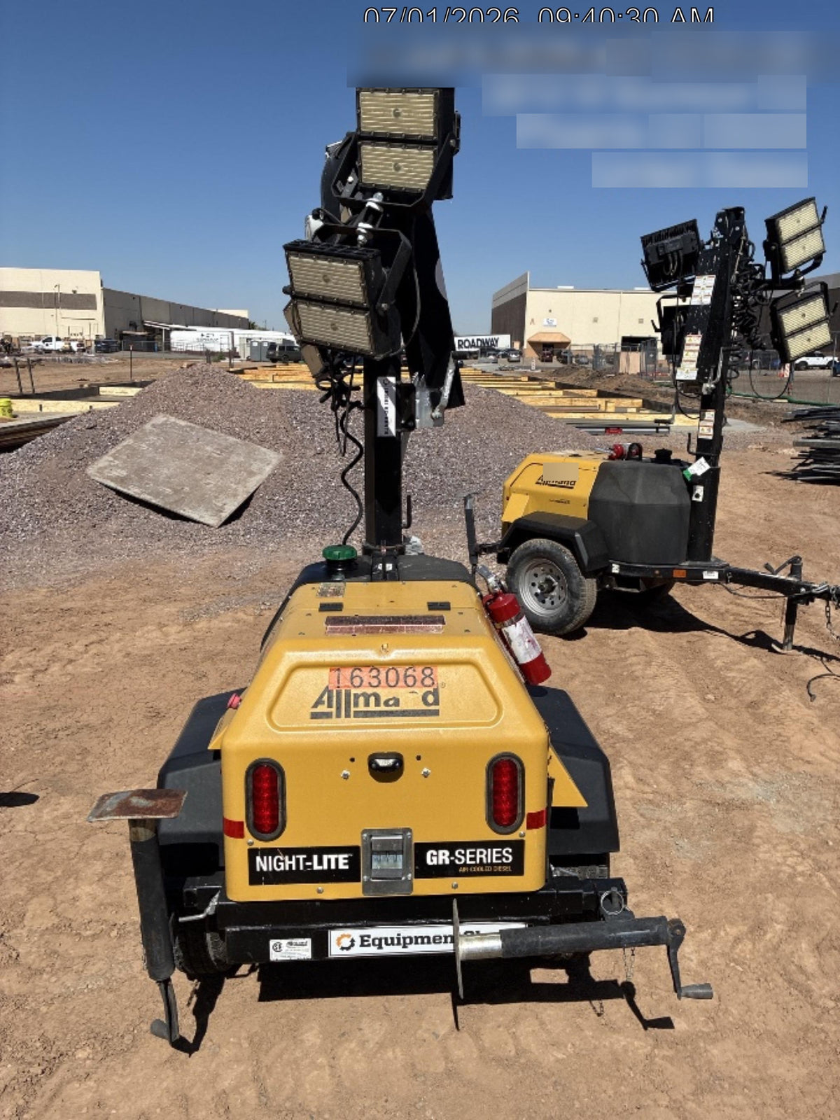 2021 Allmand NLV3GR (4) LED Light Fixture 350W, 23' Vertical Mast, 3kW Prime, Towable, Deep Sea L401, Leveling Jacks, Yanmar T4F 5.8hp