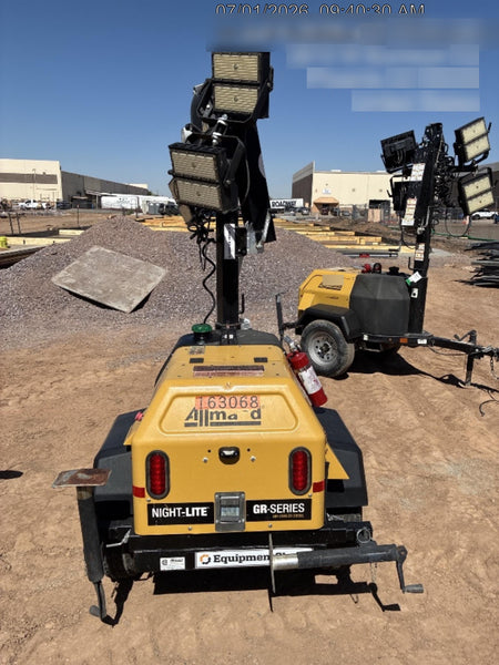2021 Allmand NLV3GR (4) LED Light Fixture 350W, 23' Vertical Mast, 3kW Prime, Towable, Deep Sea L401, Leveling Jacks, Yanmar T4F 5.8hp
