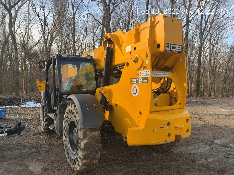 2019 JCB 512-56 Canopy, 109 HP, Solid Tires, STD Worklight, Beacon, Aux Hydraulics, Lifting Eye, Back up Alarm w/66" Carriage/60" Forks