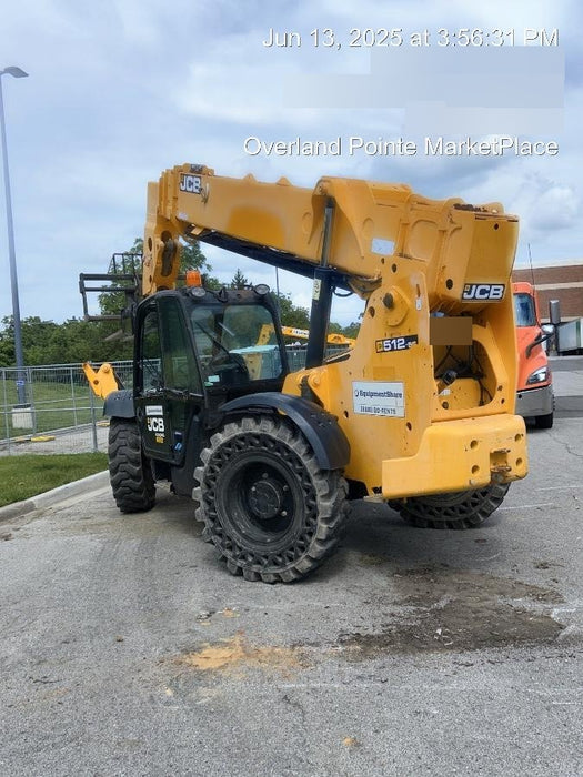 2019 JCB 512-56 Enclosed Cab, 109 HP, Solid Tires, Worklights, Beacon, Aux Hydraulics, Lifting Eye w/60" Carriage/60" Forks