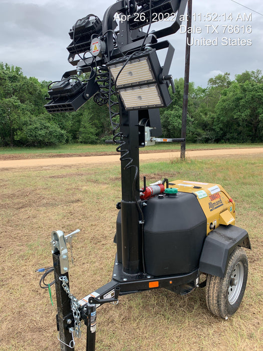 2022 Allmand NLV3GR (4) LED Light Fixture 350W, 23' Vertical Mast, 3kW Prime, Towable, Deep Sea L401, Leveling Jacks, Yanmar T4F 5.8hp