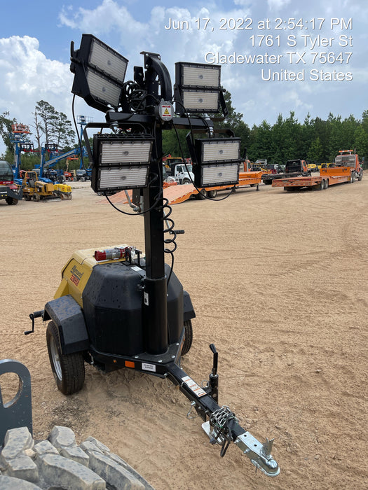 2022 Allmand NLV3GR (4) LED Light Fixture 350W, 23' Vertical Mast, 3kW Prime, Towable, Deep Sea L401, Leveling Jacks, Yanmar T4F 5.8hp