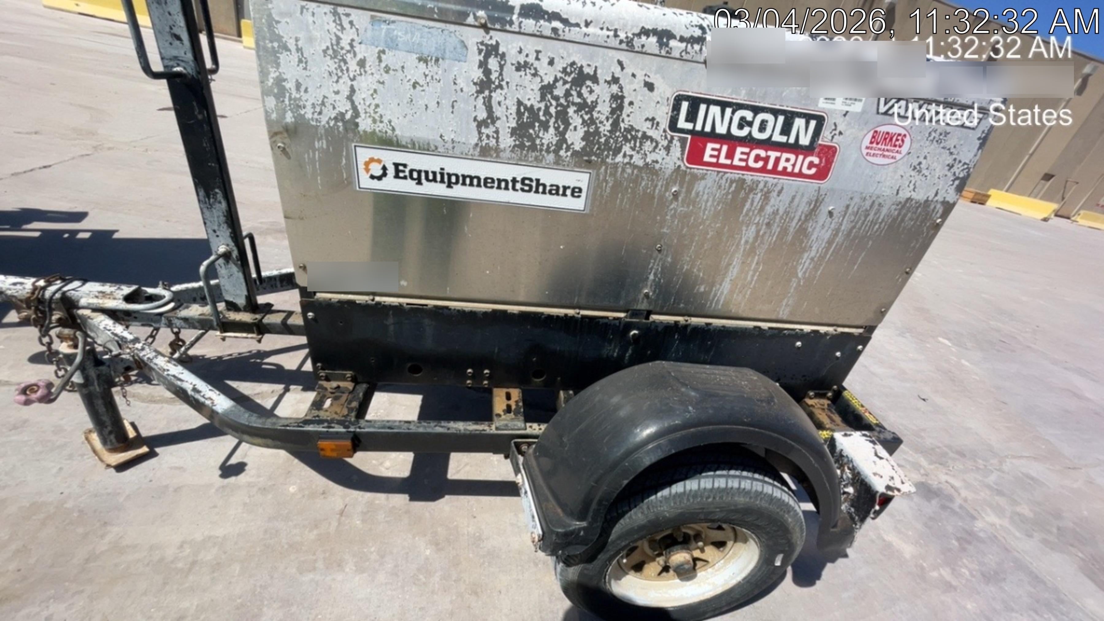 2019 Lincoln Electric Vantage 322 Welder Ready-Pak 3, Two wheel trailer, Fender and Light kit, Cable Rack