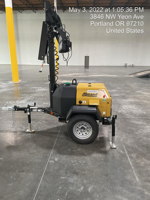 2022 Allmand NLV3GR (4) LED Light Fixture 350W, 23' Vertical Mast, 3kW Prime, Towable, Deep Sea L401, Leveling Jacks, Yanmar T4F 5.8hp