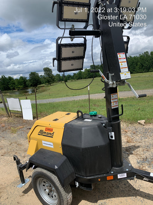 2022 Allmand NLV3GR (4) LED Light Fixture 350W, 23' Vertical Mast, 3kW Prime, Towable, Deep Sea L401, Leveling Jacks, Yanmar T4F 5.8hp
