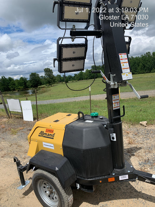 2022 Allmand NLV3GR (4) LED Light Fixture 350W, 23' Vertical Mast, 3kW Prime, Towable, Deep Sea L401, Leveling Jacks, Yanmar T4F 5.8hp