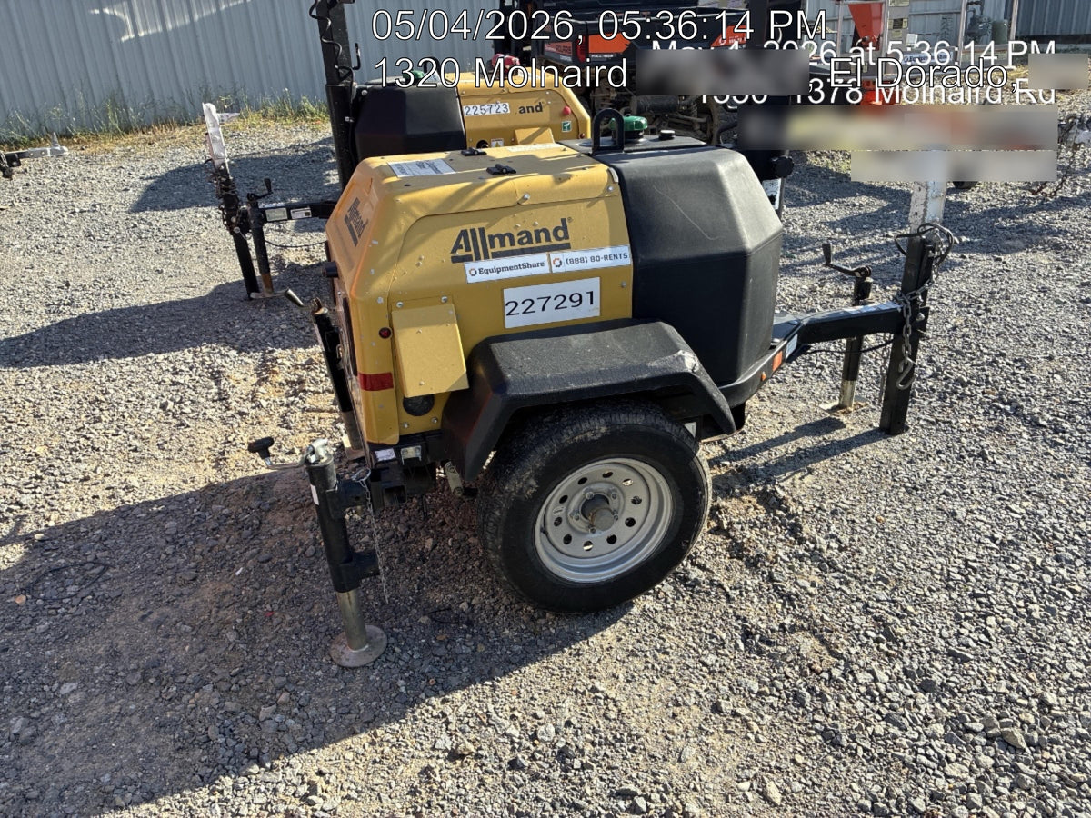 2022 Allmand NLV3GR (4) LED Light Fixture 350W, 23' Vertical Mast, 3kW Prime, Towable, Deep Sea L401, Leveling Jacks, Yanmar T4F 5.8hp